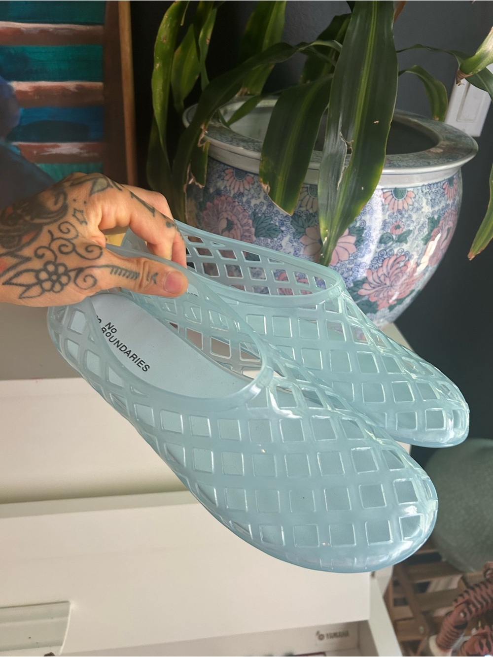 No Boundaries Blue Jelly Cage Ballet Flats Size 8 Y2K Festival Beach Shoes